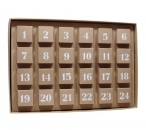 Adventskalender natur/Kraftkarton mit weissen Zahlen für 24 Trüffel/Pralinen